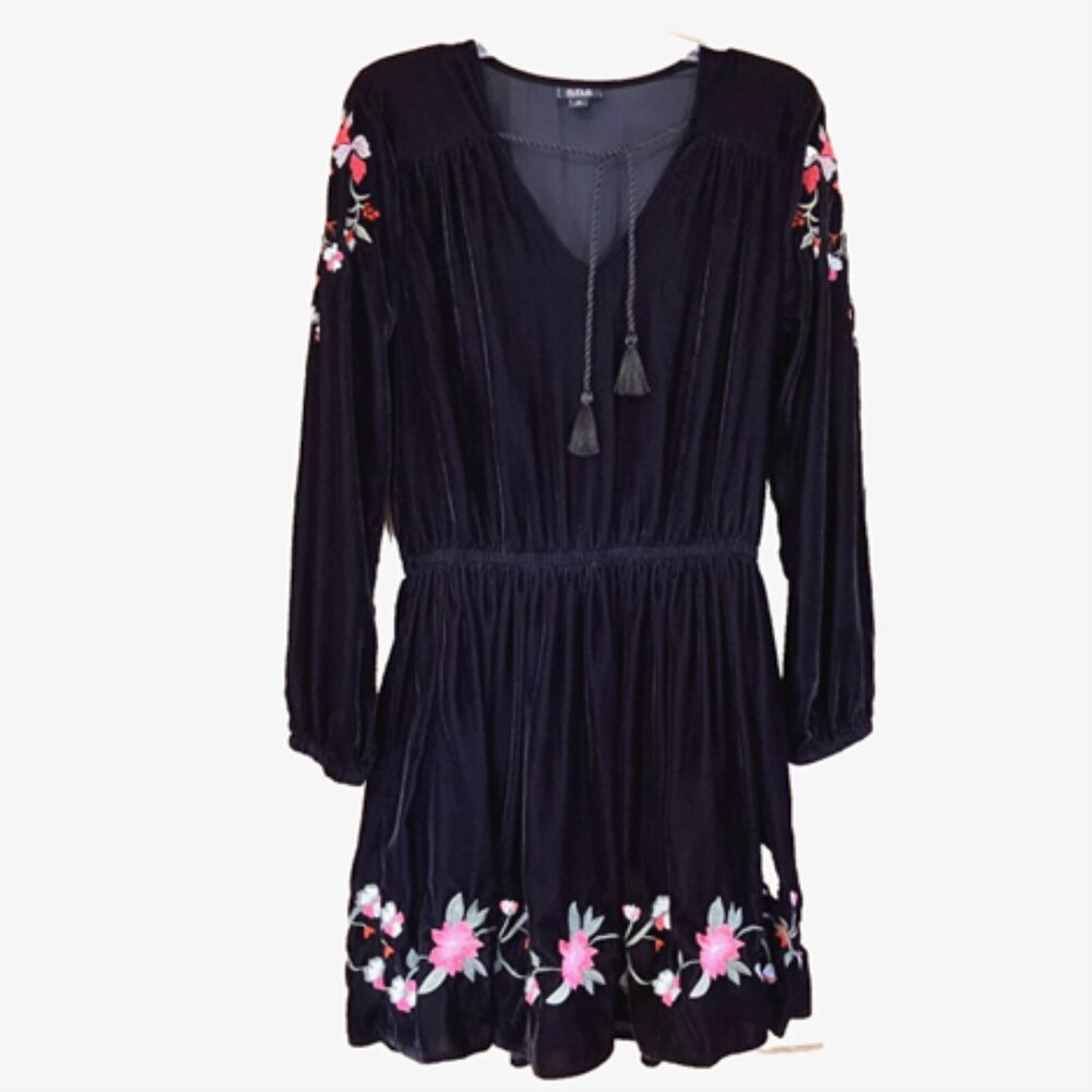 Ladies ANA Black Velvet Floral Details Dress